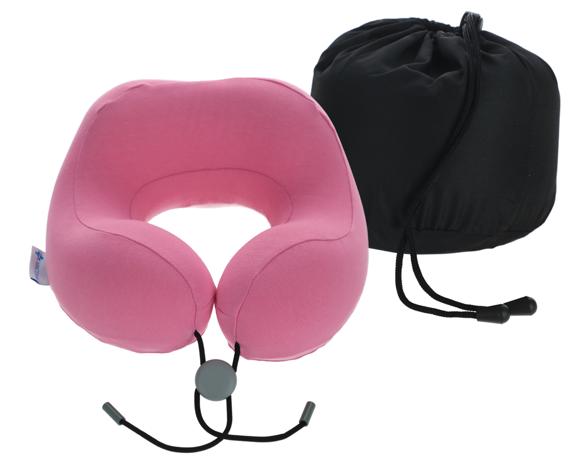 Cestovní ergonomický polštář z paměťové pěny, růžový