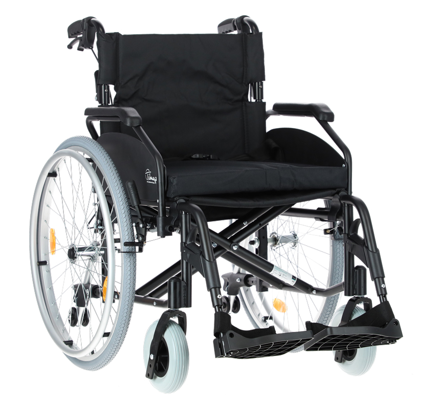 Invalidní vozík odlehčený s brzdami pro doprovod