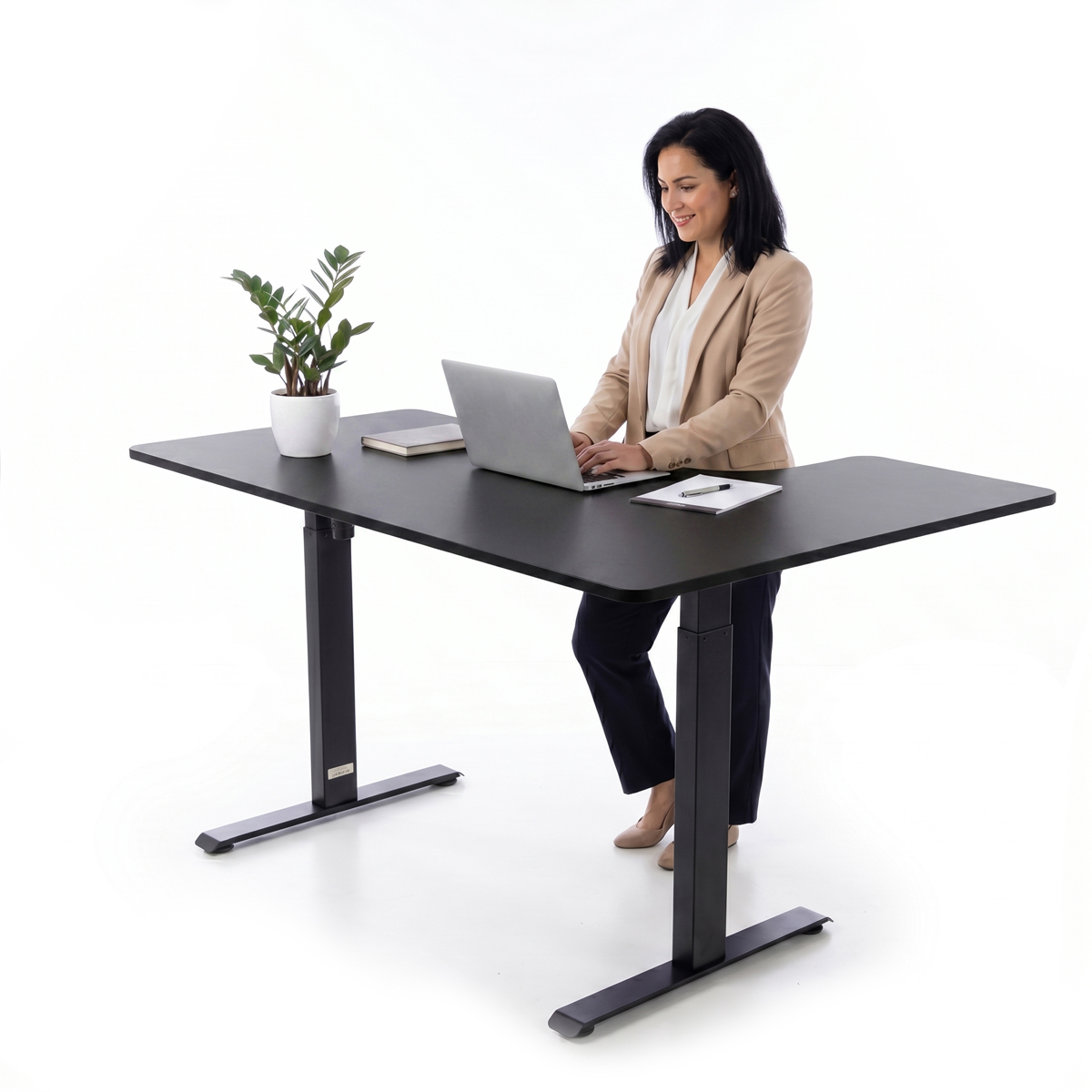 Výškově nastavitelný stůl UNIZDRAV 160x110 cm, černý – levý roh