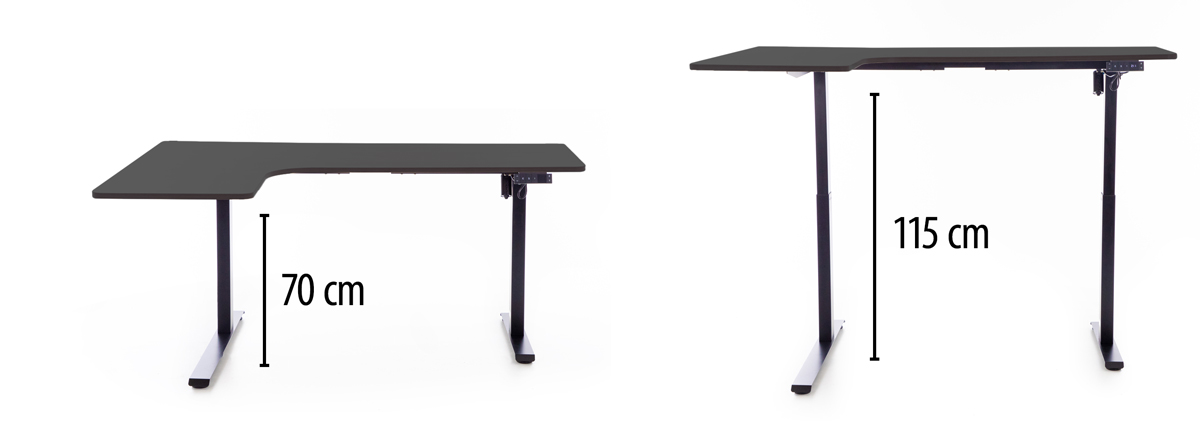 Výškově nastavitelný stůl UNIZDRAV 160x110 cm, černý – levý roh