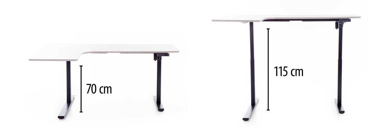 Výškově nastavitelný stůl UNIZDRAV 160x110 cm, bílý – levý roh