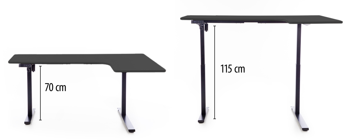 Výškově nastavitelný stůl UNIZDRAV 160x110 cm, černý – pravý roh