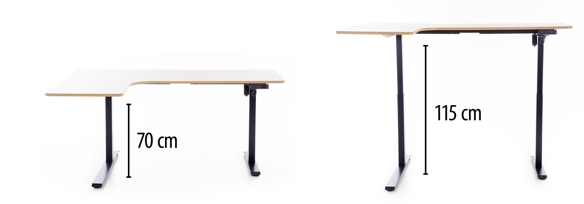 Výškově nastavitelný stůl UNIZDRAV 160x110 cm, hnědý dub – levý roh