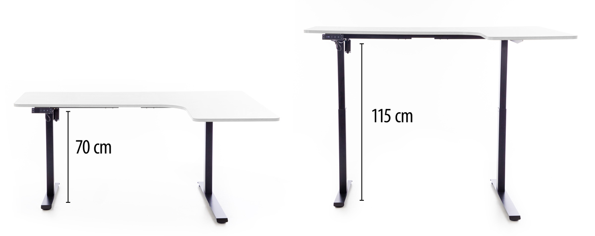 Výškově nastavitelný stůl UNIZDRAV 160x110 cm, bílý – pravý roh