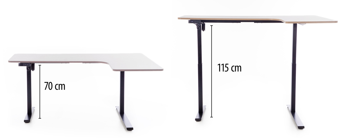 Výškově nastavitelný stůl UNIZDRAV 160x110 cm, šedý – pravý roh