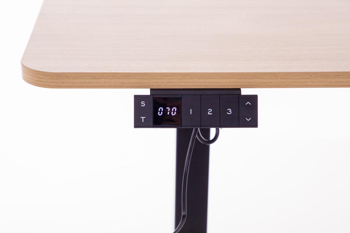 Výškově nastavitelný stůl UNIZDRAV 160x110 cm, hnědý dub – pravý roh