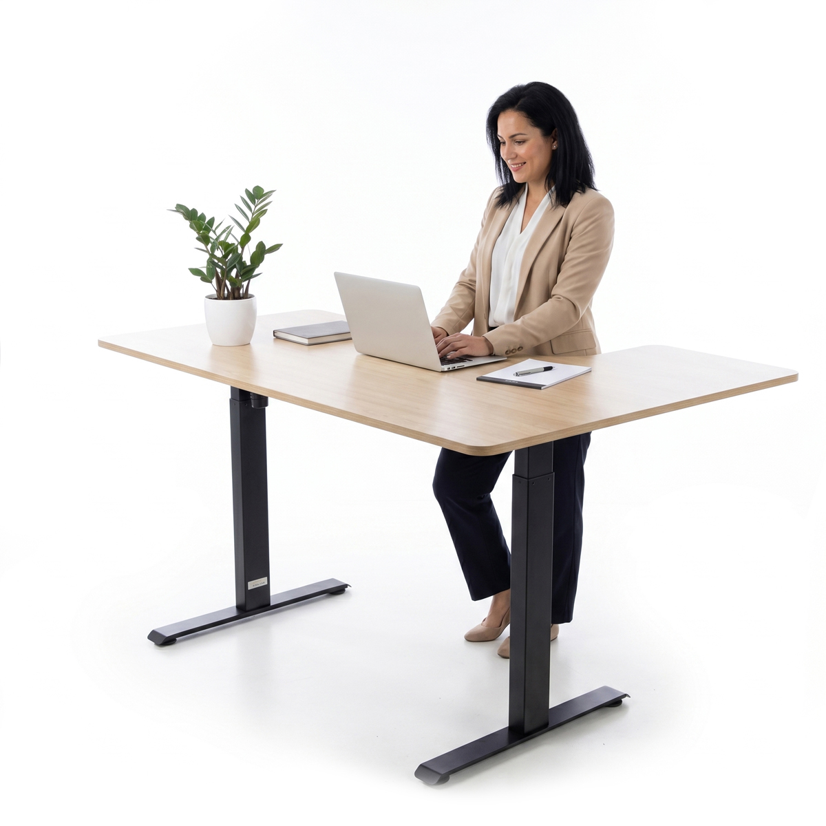 Výškově nastavitelný stůl UNIZDRAV 160x110 cm, hnědý dub – levý roh