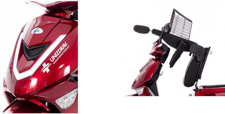 Elektrický tříkolový skútr CHAMPION pro seniory a imobilní - výkonný 1000W motor, červený