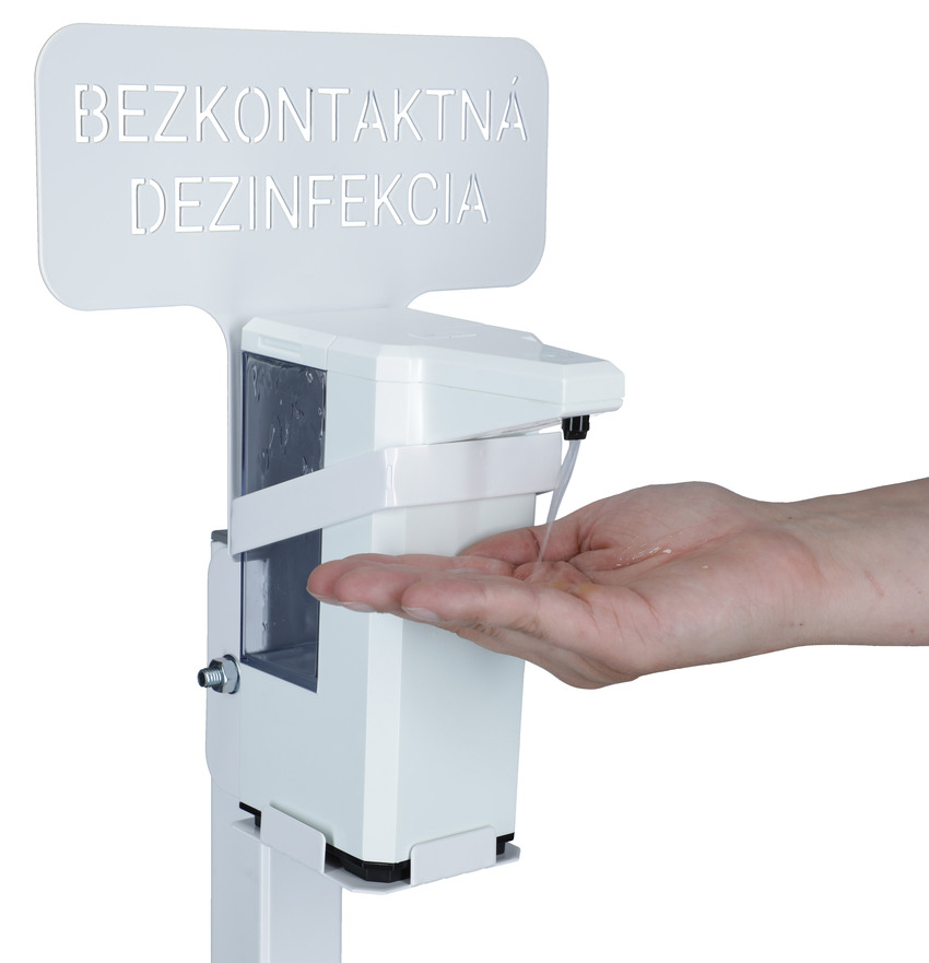 Stojan bílý s bezdotykovým dávkovačem dezinfekce