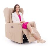 Relaxační polohovací křeslo COMFORT Ušák s funkcí masáže a výhřevu, béžová látka