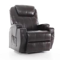 Masážní polohovací křeslo s vyklápěním eko kůže, tmavě hnědé