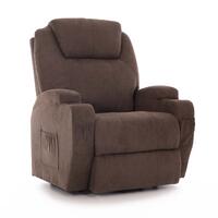 Masážní polohovací křeslo s vyklápěním látkové, tmavě hnědé