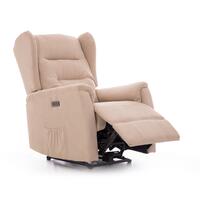 Relaxační polohovací křeslo COMFORT Ušák s funkcí masáže a výhřevu, béžová látka
