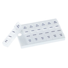 Bílý dávkovač léků – týdenní, Plastika