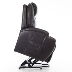 Masážní polohovací křeslo s vyklápěním eko kůže, tmavě hnědé