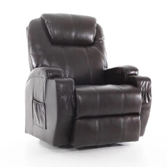 Masážní polohovací křeslo s vyklápěním eko kůže, tmavě hnědé