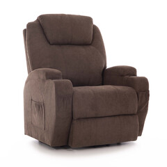 Masážní polohovací křeslo s vyklápěním látkové, tmavě hnědé