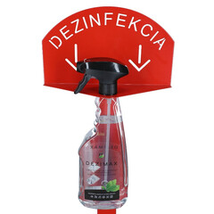 Stojan červený na dezinfekci rukou s dezinfekčním prostředkem DEZIMAX, 500 ml