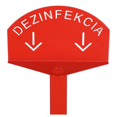 Stojan červený na dezinfekci rukou s dezinfekčním prostředkem DEZIMAX, 500 ml