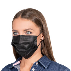 Rouška na tvář s gumičkou - chirurgická černá, 50 ks