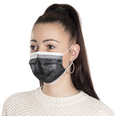 Rouška na tvář s gumičkou – chirurgická černá, 50 ks