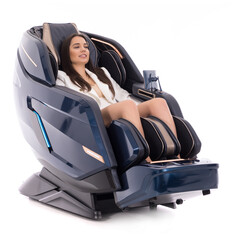 Masážní elektrické křeslo LUX 4D MASSAGER, modrozlaté (Zánovní kus)