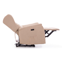 Relaxační polohovací křeslo COMFORT Ušák s funkcí masáže a výhřevu, béžová látka