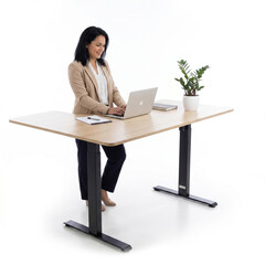Výškově nastavitelný stůl UNIZDRAV 160x110 cm, hnědý dub – pravý roh