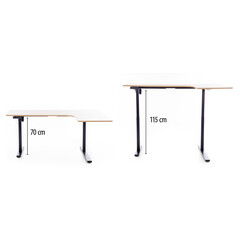 Výškově nastavitelný stůl UNIZDRAV 160x110 cm, hnědý dub – pravý roh