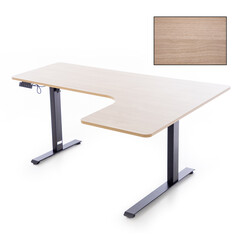 Výškově nastavitelný stůl UNIZDRAV 160x110 cm, hnědý dub – pravý roh