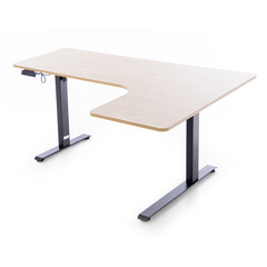 Výškově nastavitelný stůl UNIZDRAV 160x110 cm, hnědý dub – pravý roh