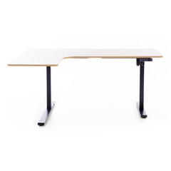 Výškově nastavitelný stůl UNIZDRAV 160x110 cm, hnědý dub – levý roh