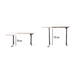 Výškově nastavitelný stůl UNIZDRAV 160x110 cm, hnědý dub – levý roh