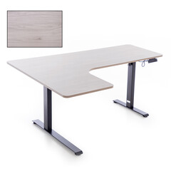 Výškově nastavitelný stůl UNIZDRAV 160x110 cm, šedý – levý roh