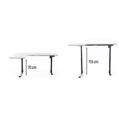 Výškově nastavitelný stůl UNIZDRAV 160x110 cm, šedý – levý roh