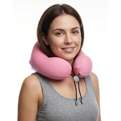 Cestovní ergonomický polštář z paměťové pěny, růžový (Zánovní kus)
