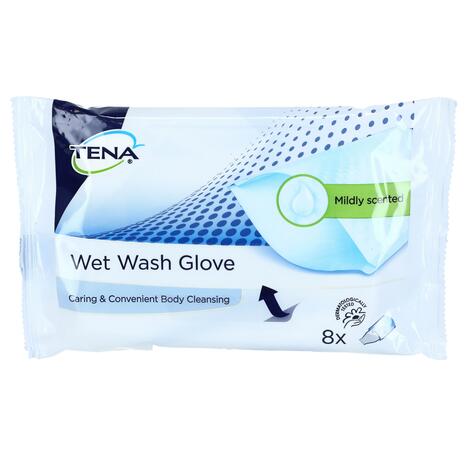 Mycí vlhčená žínka TENA Wet Wash Glove, 8 ks