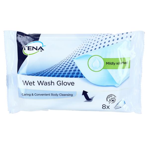 Levně Mycí vlhčená žínka TENA Wet Wash Glove, 8 ks
