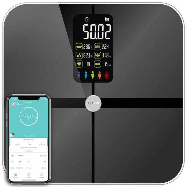 Levně SMART váha s diagnostikou 15 tělesných parametrů + LED displej, Bluetooth a mobilní aplikace