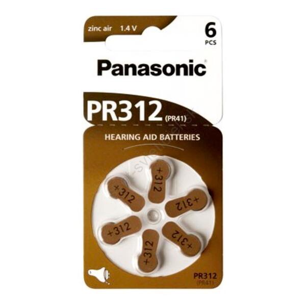 Levně Baterie Panasonic PR312 do naslouchátka, 6ks