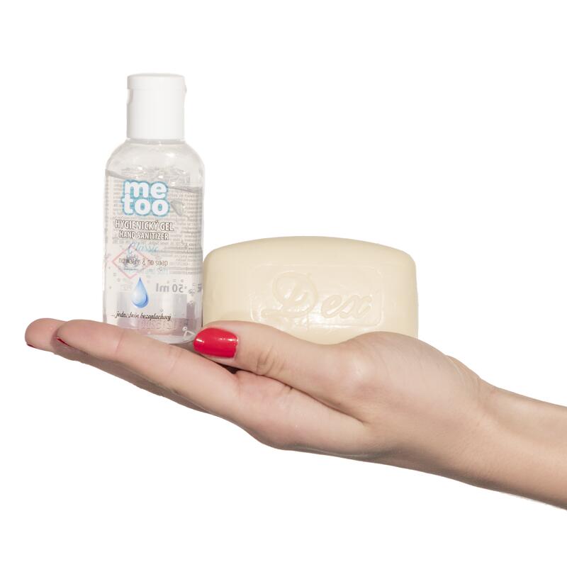 Dezinfekční set – tuhé mýdlo Dex & hygienický gel Me Too, 100 g + 50 ml