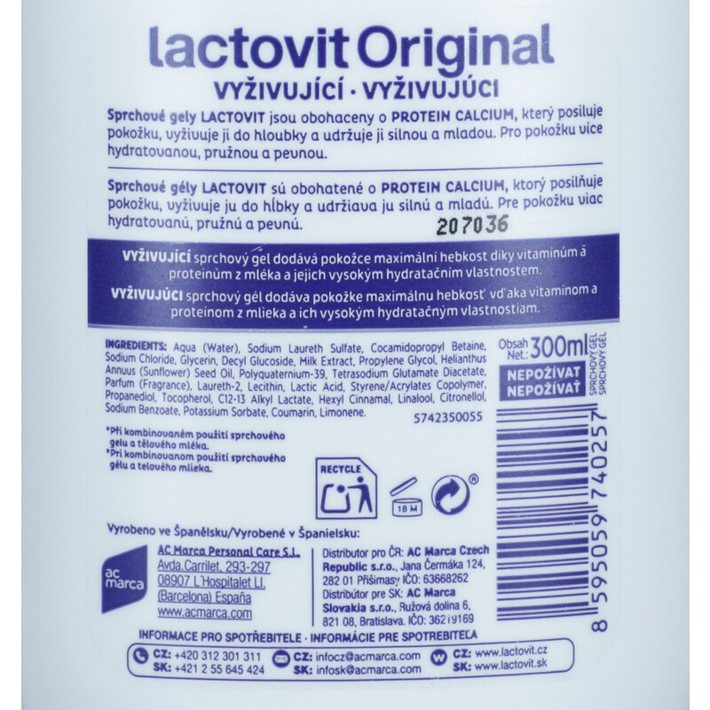 Sprchový gel Lactovit vyživující, 300 ml