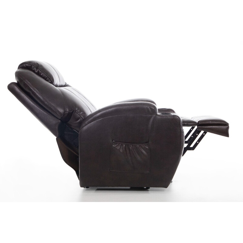 Masážní polohovací křeslo s vyklápěním eko kůže, tmavě hnědé