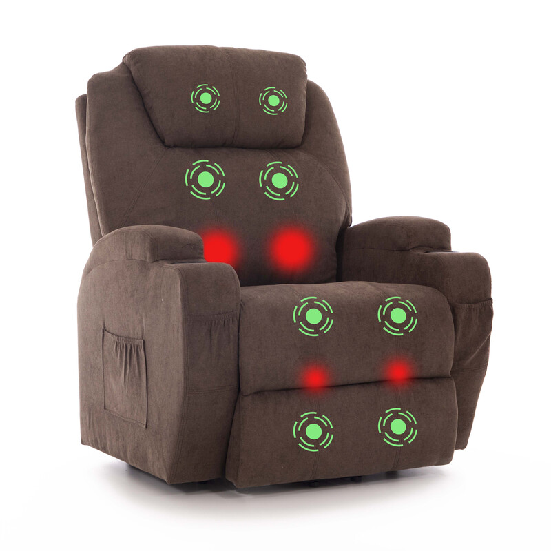 Masážní polohovací křeslo s vyklápěním látkové, tmavě hnědé