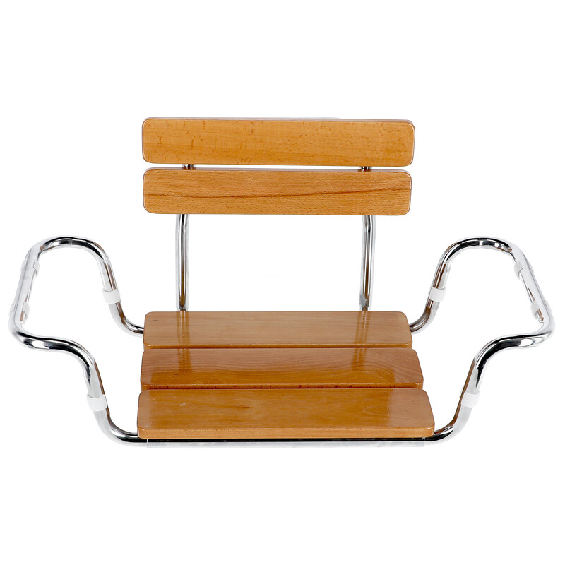 Závěsné sedadlo do vany s opěradlem, dřevěné