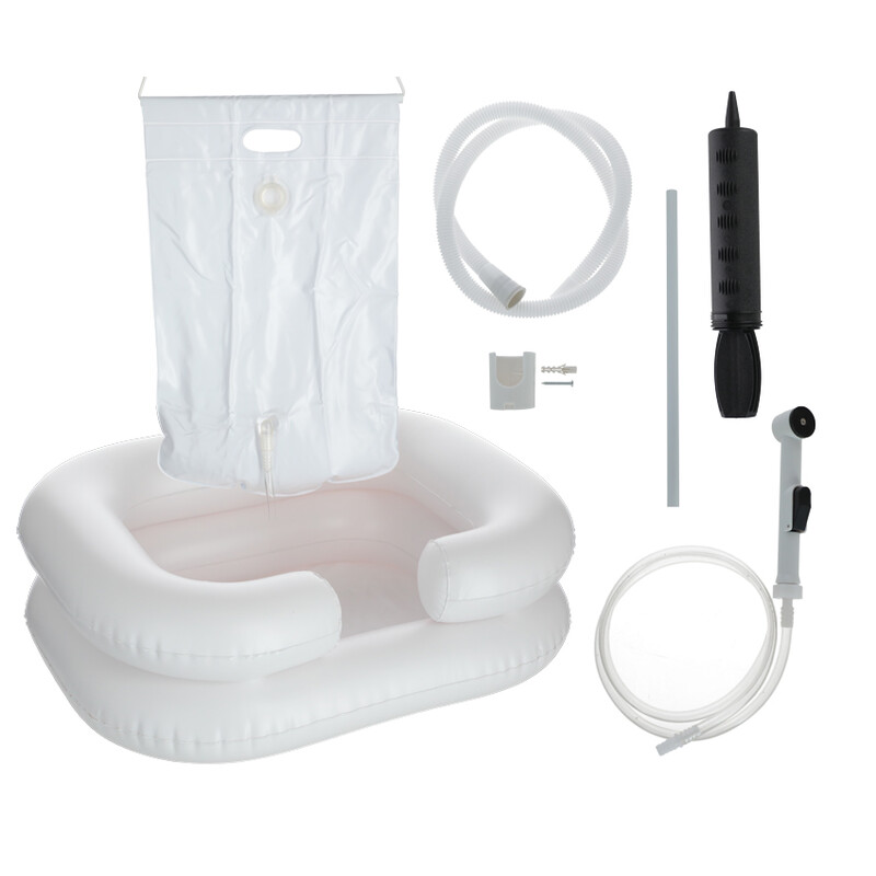 Gumové umyvadlo na vlasy s přenosnou sprchou