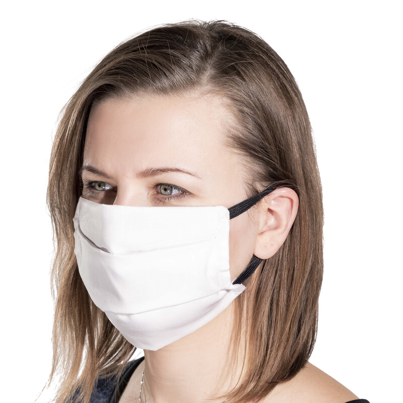 Rouška na tvář plátěnná, bílá s černou gumičkou 1 ks