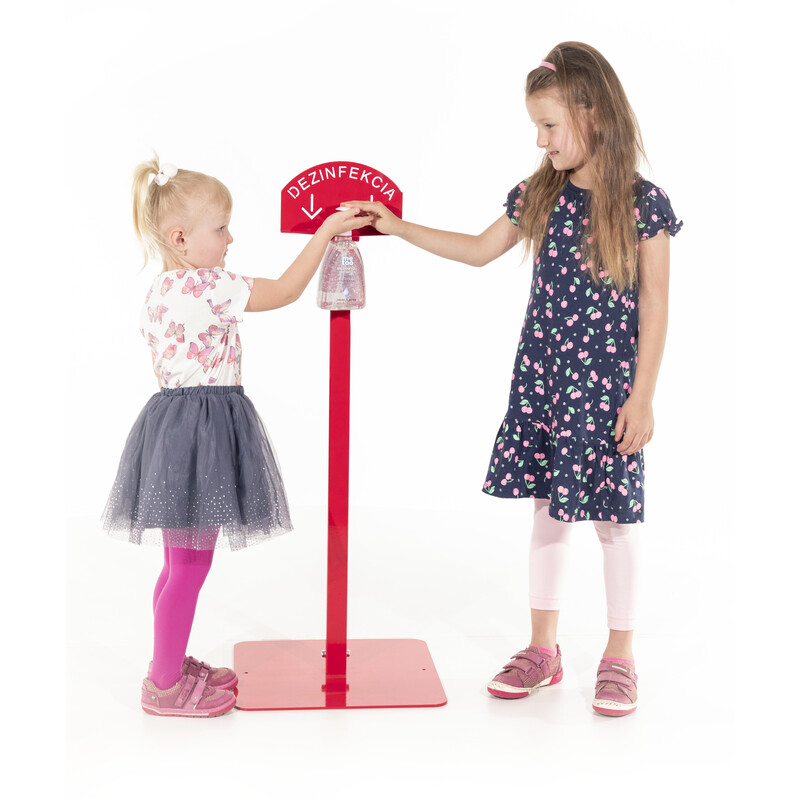 Stojan červený na dezinfekci rukou, 100 cm