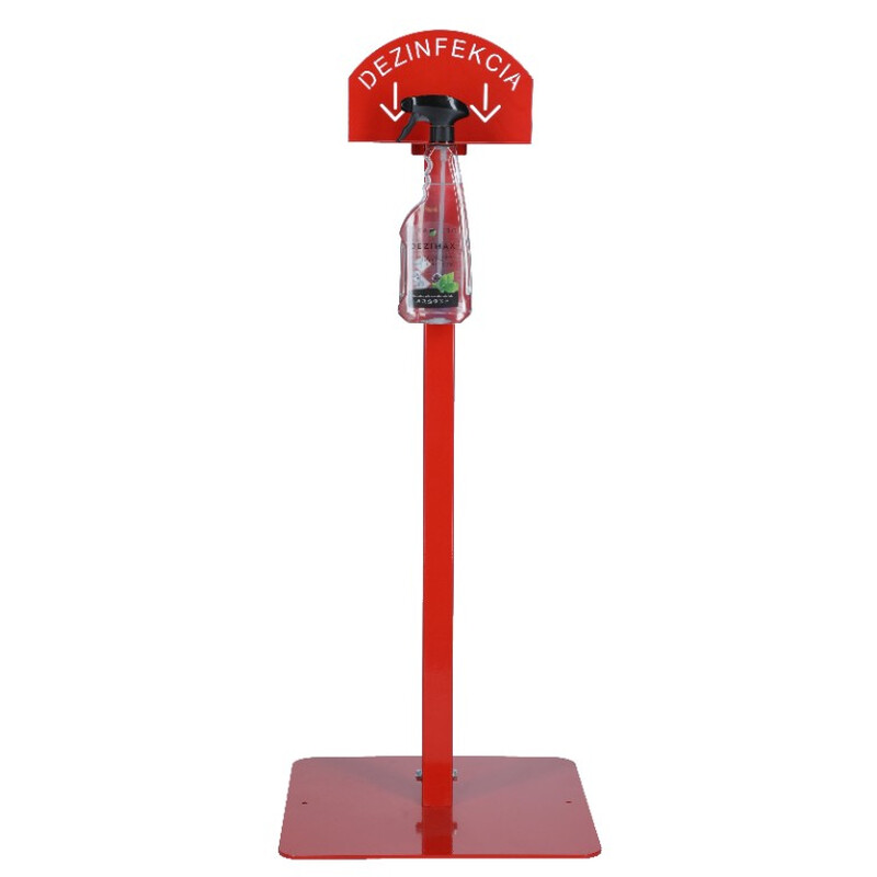 Stojan červený na dezinfekci rukou s dezinfekčním prostředkem DEZIMAX, 500 ml