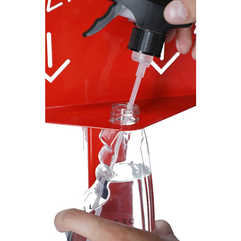 Stojan červený na dezinfekci rukou s dezinfekčním prostředkem DEZIMAX, 500 ml